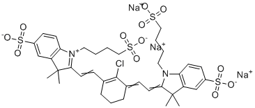 3,3-Dimethyl-2-[2-[2-chloro-3-[2-[1,3-dihydro-3,3-dimethyl-5-sulfo-1-(4-sulfobutyl)-2H-indol-2-ylidene]-ethylidene]-1-cyclohexen-1-yl]-ethenyl]-5-sulfo-1-(4-sulfobutyl)-3H-indolium hydroxide, innersalt, trisodium salt molecular structure (CAS 1252007-83-2)