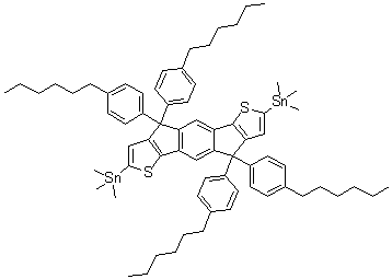 structure of CAS# 1252555-61-5, 4,4,9,9-四(4-己基苯基)-2,7-二(三甲基锡烷基)-4,9-二氢对称引达省并[1,2-b:5,6-b]二噻吩