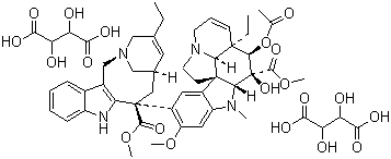 CAS # 125317-39-7, Vinorelbine tartrate, Vinorelbine bitartrate, Vinorelbine ditartrate salt, 3',4'-Didehydro-4'-deoxy-C'-norvincaleukoblastine R-(R*,R*)-2-3-dihydroxybutanedioate (1:2) salt, 5'-Noranhydrovinoblastine tartrate, Navelbine tartrate, NVB