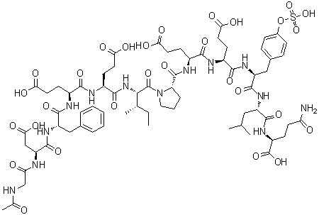CAS # 125441-00-1, N-Acetylglycyl-L-alpha-aspartyl-L-phenylalanyl-L-alpha-glutamyl-L-alpha-glutamyl-L-isoleucyl-L-prolyl-L-alpha-glutamyl-L-alpha-glutamyl-O-sulfo-L-tyrosyl-L-leucyl-L-glutamine