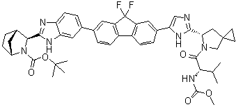 CAS # 1256393-27-7, (1R,3S,4S)-3-[6-[9,9-Difluoro-7-[2-[(6S)-5-[(2S)-2-[(methoxycarbonyl)amino]-3-methyl-1-oxobutyl]-5-azaspiro[2.4]hept-6-yl]-1H-imidazol-5-yl]-9H-fluoren-2-yl]-1H-benzimidazol-2-yl]-2-azabicyclo[2.2.1]heptane-2-carboxylic acid 1,1-dimethylethyl ester