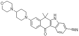 structure of CAS# 1256577-71-5, 6,11-二氢-6,6-二甲基-8-[4-(4-吗啉基)-1-哌啶基]-11-氧代-5H-苯并[b]咔唑-3-甲腈
