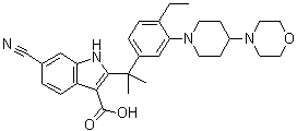 structure of CAS# 1256584-78-7, 6-氰基-2-[1-[4-乙基-3-[4-(4-吗啉基)-1-哌啶基]苯基]-1-甲基乙基]-1H-吲哚-3-羧酸