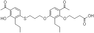 CAS # 125961-82-2, Tipelukast, 4-[6-Acetyl-3-[3-[(4-acetyl-3-hydroxy-2-propylphenyl)sulfanyl]propoxy]-2-propylphenoxy]butanoic acid