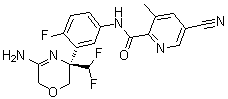 CAS 登录号：1262856-69-8, N-[3-[(3R)-5-氨基-3-(二氟甲基)-3,6-二氢-2H-1,4-恶嗪-3-基]-4-氟苯基]-5-氰基-3-甲基-2-吡啶甲酰胺