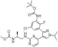 CAS 登录号：1269440-77-8, N-[(1S)-2-[[4-[3-[5-氯-3-[[(1,1-二甲基乙氧基)羰基]氨基]-2-氟苯基]-1-(1-甲基乙基)-1H-吡唑-4-基]-2-嘧啶基]氨基]-1-甲基乙基]氨基甲酸甲酯