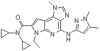 structure of CAS# 1271022-90-2, N,N-二环丙基-4-[(1,5-二甲基-1H-吡唑-3-基)氨基]-6-乙基-1,6-二氢-1-甲基-咪唑并[4,5-d]吡咯并[2,3-b]吡啶-7-甲酰胺