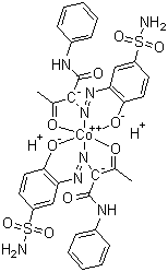 CAS # 12715-61-6, Acid Yellow 151, Dihydrogen bis[2-[[5-(aminosulphonyl)-2-hydroxyphenyl]azo]-3-oxo-N-phenylbutyramidato(2-)]cobaltate(2-)