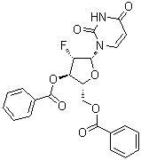 structure of CAS# 128496-10-6, 1-(3,5-二-O-苯甲酰基-2-脱氧-2-氟-beta-D-阿拉伯呋喃糖基)-2,4(1H,3H)-嘧啶二酮