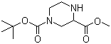 CAS # 129799-08-2, Methyl 4-Boc-piperazine-2-carboxylate, 1-N-Boc-Piperazine-3-carboxylic acid methyl ester, Piperazine-1,3-dicarboxylic acid 1-tert-butyl ester 3-methyl ester