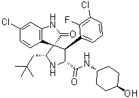 structure of CAS# 1303607-07-9, (2'R,3S,4'S,5'R)-6-Chloro-4'-(3-chloro-2-fluorophenyl)-2'-(2,2-dimethylpropyl)-1,2-dihydro-N-(trans-4-hydroxycyclohexyl)-2-oxospiro[3H-indole-3,3'-pyrrolidine]-5'-carboxamide