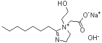CAS 登录号：13039-35-5, 1-(羧甲基)-2-庚基-1-(2-羟基乙基)-2-咪唑啉鎓氢氧化物钠盐