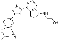 CAS # 1306760-86-0, 5-[3-[(1R)-2,3-Dihydro-1-[(2-hydroxyethyl)amino]-1H-inden-4-yl]-1,2,4-oxadiazol-5-yl]-2-(1-methylethoxy)benzonitrile