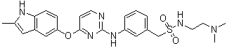 CAS # 1308672-74-3, Surufatinib, N-[2-(Dimethylamino)ethyl]-3-[[4-[(2-methyl-1H-indol-5-yl)oxy]-2-pyrimidinyl]amino]benzenemethanesulfonamide