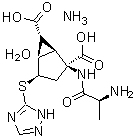 structure of CAS# 1311385-32-6, (1R,2S,4R,5R,6R)-2-[[(2S)-2-Amino-1-oxopropyl]amino]-4-(1H-1,2,4-triazol-5-ylthio)-bicyclo[3.1.0]hexane-2,6-dicarboxylic acid ammonium salt hydrate (1:1:1)