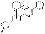 CAS # 1312716-28-1, Scutebarbatine Z, 3-Pyridinecarboxylic acid (1R,2R,3S,4R,4aR,8aR)-4-[2-(2,5-dihydro-5-oxo-3-furanyl)ethyl]-1,2,3,4,4a,5,6,8a-octahydro-2-hydroxy-3,4,8,8a-tetramethyl-1-naphthalenyl ester