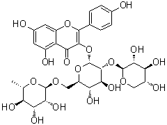 CAS # 131573-90-5, Camelliaside B, 3-[(O-6-Deoxy-alpha-L-mannopyranosyl-(1&rarr;6)-O-[beta-D-xylopyranosyl-(1&rarr;2)]-beta-D-glucopyranosyl)oxy]-5,7-dihydroxy-2-(4-hydroxyphenyl)-4H-1-benzopyran-4-one