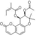 CAS # 13161-75-6, (+)-Pteryxin, Pterixin, Pteryxine, (2Z)-2-Methyl-2-butenoic acid (9R,10R)-9-(acetyloxy)-9,10-dihydro-8,8-dimethyl-2-oxo-2H,8H-benzo[1,2-b:3,4-b']dipyran-10-yl ester