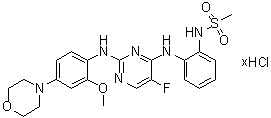CAS # 1330003-04-7, N-[2-[[5-Fluoro-2-[[2-methoxy-4-(4-morpholinyl)phenyl]amino]-4-pyrimidinyl]amino]phenyl]methanesulfonamide hydrochloride (1:?)