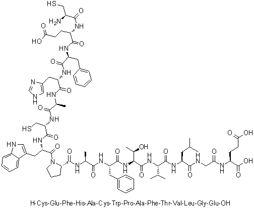 CAS # 1330060-95-1, L-Cysteinyl-L-alpha-glutamyl-L-phenylalanyl-L-histidyl-L-alanyl-L-cysteinyl-L-tryptophyl-L-prolyl-L-alanyl-L-phenylalanyl-L-threonyl-L-valyl-L-leucylglycyl-L-glutamic acid