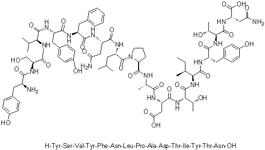 CAS # 1330060-96-2, L-Tyrosyl-L-seryl-L-valyl-L-tyrosyl-L-phenylalanyl-L-asparaginyl-L-leucyl-L-prolyl-L-alanyl-L-alpha-aspartyl-L-threonyl-L-isoleucyl-L-tyrosyl-L-threonyl-L-asparagine
