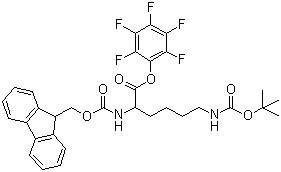 structure of CAS# 133083-36-0, N'-(tert-Butoxycarbonyl)-N-(9-fluorenylmethyloxycarbonyl)-D-lysine pentafluorophenyl ester