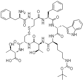 CAS # 133304-78-6, D-Phenylalanyl-L-cysteinyl-L-phenylalanyl-D-tryptophyl-N6-[(1,1-dimethylethoxy)carbonyl]-L-lysyl-L-threonyl-L-cysteinyl-L-threonine cyclic (2→7)-disulfide