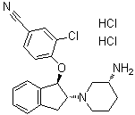 CAS # 1333207-63-8, 4-[[(1R,2R)-2-[(3R)-3-Amino-1-piperidinyl]-2,3-dihydro-1H-inden-1-yl]oxy]-3-chlorobenzonitrile hydrochloride (1:2)