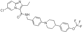 structure of CAS# 1334719-95-7, 6-Chloro-2-ethyl-N-[[4-[4-[4-(trifluoromethoxy)phenyl]-1-piperidinyl]phenyl]methyl]imidazo[1,2-a]pyridine-3-carboxamide