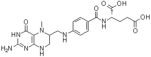 CAS # 134-35-0, N-Methyltetrahydrofolic acid, 5-Methyl-5,6,7,8-tetrahydrofolic acid, 5-Methyl-5,6,7,8-tetrahydropteroyl-L-glutamic acid, 5-Methyltetrahydrofolic acid, 5-Methyltetrahydropteroyl monoglutamate, 5-Methyltetrahydropteroylglutamic acid, N-Methyltetrahydrofolate, N-Methyltetrahydrofolic acid, N5-Methyltetrahydrofolate, N5-Methyltetrahydrofolic acid, N5-Methyltetrahydropteroylglutamate, Prefolic A