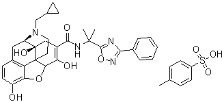 CAS # 1345728-04-2, (5alpha)-17-(Cyclopropylmethyl)-6,7-didehydro-4,5-epoxy-3,6,14-trihydroxy-N-[1-methyl-1-(3-phenyl-1,2,4-oxadiazol-5-yl)ethyl]morphinan-7-carboxamide 4-methylbenzenesulfonate (1:1)