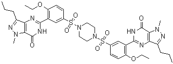 CAS 登录号：1346602-67-2, 5,5'-[1,4-哌嗪二基双[磺酰基(6-乙氧基-3,1-亚苯基)]]双[1,6-二氢-1-甲基-3-丙基-7H-吡唑并[4,3-d]嘧啶-7-酮]