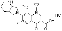 structure of CAS# 1346603-25-5, rel-1-环丙基-6-氟-1,4-二氢-8-甲氧基-7-[(4aR,7aR)-八氢-6H-吡咯并[3,4-b]吡啶-6-基]-4-氧代-3-喹啉羧酸盐酸盐