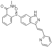 CAS # 1347304-18-0, N-Methyl-2-[[3-[(1E)-2-(2-pyridinyl)ethenyl]-1H-indazol-6-yl]sulfinyl]benzamide