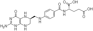 CAS # 135-16-0, (-)-L-5,6,7,8-Tetrahydrofolic acid, 5,6,7,8-Tetrahydrofolic acid, L-5,6,7,8-Tetrahydrofolic acid, THFA, Tetrahydrofolic acid, Tetrahydropteroylglutamic acid