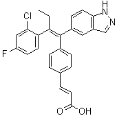structure of CAS# 1365888-06-7, (E)-3-[4-[(E)-2-(2-氯-4-氟苯基)-1-(1H-吲唑-5-基)丁-1-烯-1-基]苯基]-2-丙烯酸