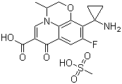 CAS # 136905-87-8, Pazufloxacin mesilate, 10-(1-Aminocyclopropyl)-9-fluoro-2,3-dihydro-3-methyl-7-oxo-7H-pyrido[1,2,3-de]-1,4-benzoxazine-6-carboxylic acid methanesulfonate