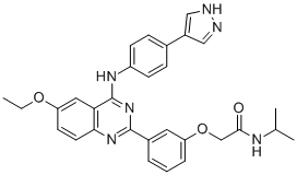 structure of CAS# 1369452-53-8, 2-[3-[6-乙氧基-4-[4-(1H-吡唑-4-基)苯胺基]喹唑啉-2-基]苯氧基]-N-丙烷-2-基乙酰胺