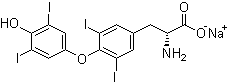 CAS # 137-53-1, D-Thyroxine monosodium salt, Sodium d-3-[4-(4-hydroxy-3,5-diiodophenoxy)-3,5-diiodophenyl]alanine, Sodium dextrothyroxine, Travenon