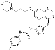 structure of CAS# 1370256-78-2, N-(4-甲基苯基)-N'-[5-[[7-[3-(4-吗啉基)丙氧基]-4-喹唑啉基]硫基]-1,3,4-噻二唑-2-基]脲