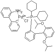 CAS # 1375325-68-0, [2'-(Amino)[1,1'-biphenyl]-2-yl][[2',6'-bis(1-methylethoxy)[1,1'-biphenyl]-2-yl]dicyclohexylphosphine]chloropalladium, RuPhos Pd G2