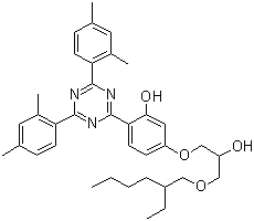 CAS # 137658-79-8, UV-405, 2-[2-Hydroxy-4-[3-(2-ethylhexyl-1-oxy)-2-hydroxypropyloxy]phenyl]-4,6-bis(2,4-dimethylphenyl)-1,3,5-triazine, Tinuvin 405