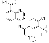 structure of CAS# 1379545-95-5, 4-[[(1S)-2-(1-Azetidinyl)-1-[4-chloro-3-(trifluoromethyl)phenyl]ethyl]amino]-8-quinazolinecarboxamide