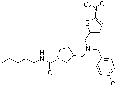 CAS # 1379686-29-9, 3-[[[(4-Chlorophenyl)methyl][(5-nitro-2-thienyl)methyl]amino]methyl]-N-pentyl-1-pyrrolidinecarboxamide, SR 9011