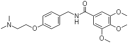CAS # 138-56-7, Trimethobenzamide, 4-(2-Dimethylaminoethoxy)-N-(3,4,5-trimethoxybenzoyl)benzylamine, N- {4-[2-(Dimethylamino)ethoxy]benzyl}-3,4,5-trimethoxybenzamide