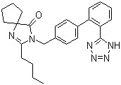 CAS # 138402-11-6, Irbesartan, 3-Butyl-2-[[4-[2-(2H-tetrazol-5-yl)phenyl]phenyl]methyl]-2,4-diazaspiro[4.4]non-3-en-1-one