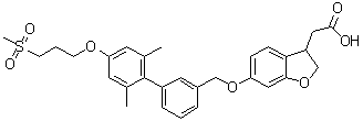 structure of CAS# 1390641-84-5, 6-[[2',6'-Dimethyl-4'-[3-(methylsulfonyl)propoxy][1,1'-biphenyl]-3-yl]methoxy]-2,3-dihydro-3-benzofuranacetic acid