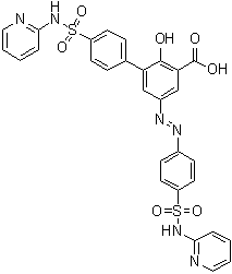 CAS # 1391062-34-2, 2-Hydroxy-4'-[(2-pyridinylamino)sulfonyl]-5-[2-[4-[(2-pyridinylamino)sulfonyl]phenyl]diazenyl][1,1'-biphenyl]-3-carboxylic acid
