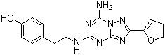 structure of CAS# 139180-30-6, 4-(2-(7-Amino-2-(furan-2-yl)-[1,2,4]triazolo[1,5-a][1,3,5]triazin-5-ylamino)ethyl)phenol