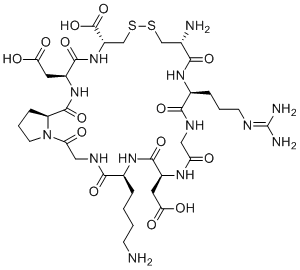 CAS # 1392278-76-0, (6S,9S,15S,18R,23R,26S,29S)-18-amino-6-(4-aminobutyl)-9,26-bis(carboxymethyl)-15-[3-(diaminomethylideneamino)propyl]-2,5,8,11,14,17,25,28-octaoxo-20,21-dithia-1,4,7,10,13,16,24,27-octazabicyclo[27.3.0]dotriacontane-23-carboxylic acid, iRGD peptide